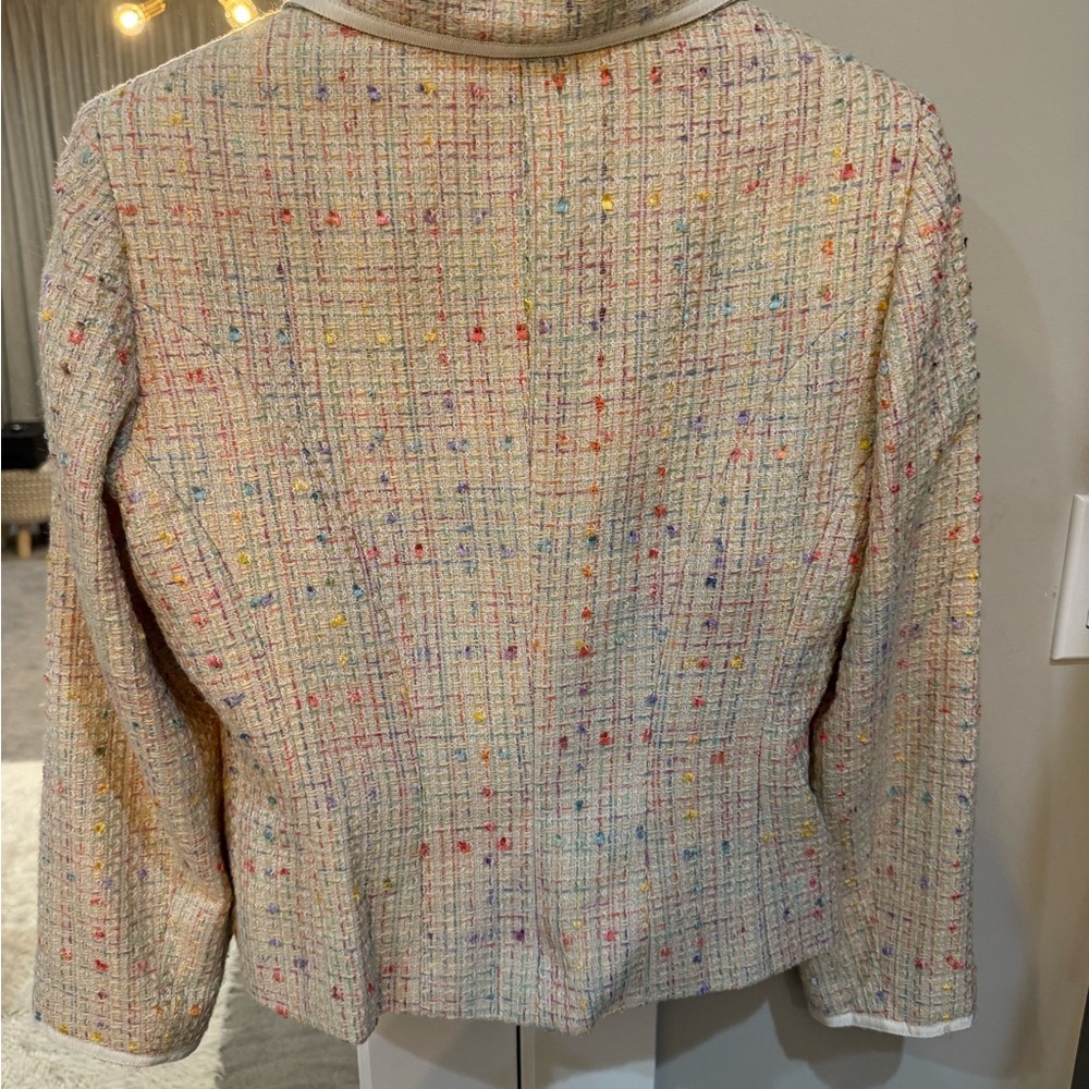 Le Suit Womens Cream Tweed Blazer Size 10P - Picture 2 of 9